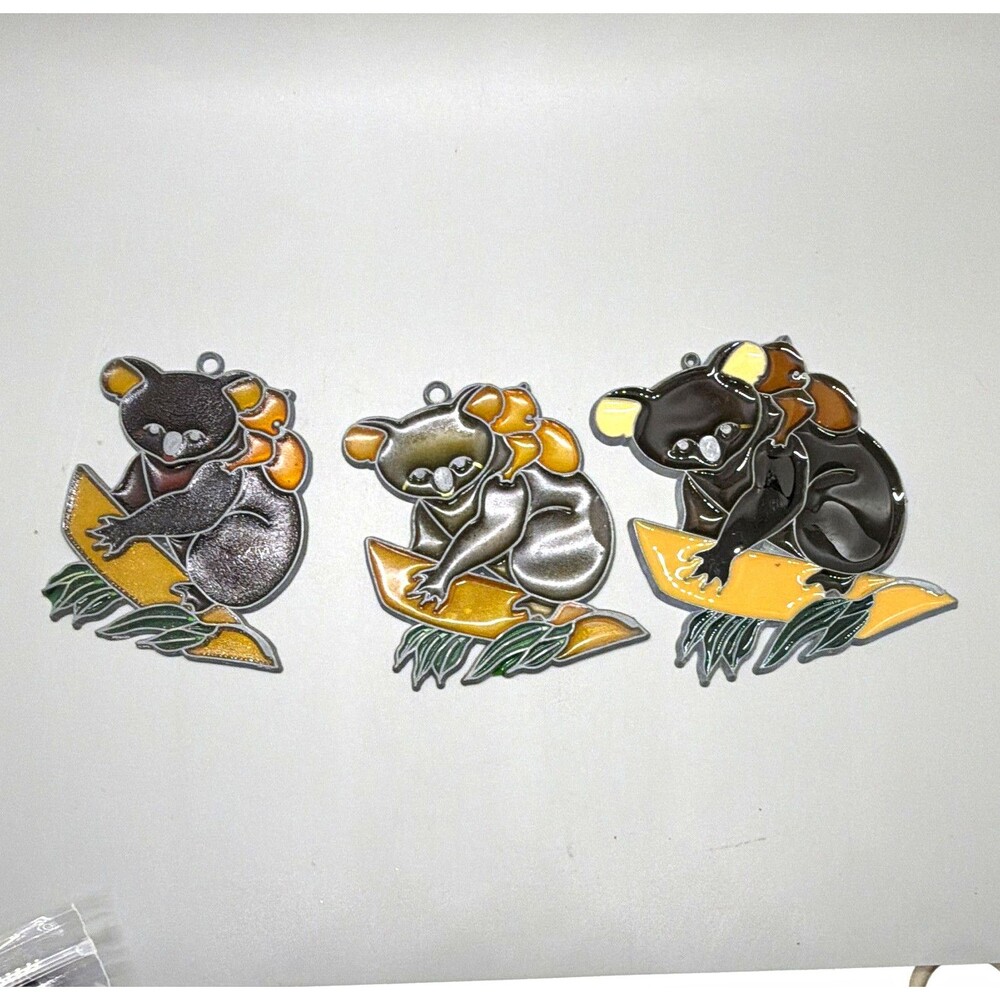 Vintage Koala Bear & Baby on Surfboard Suncatcher Ornaments - Lot of 3